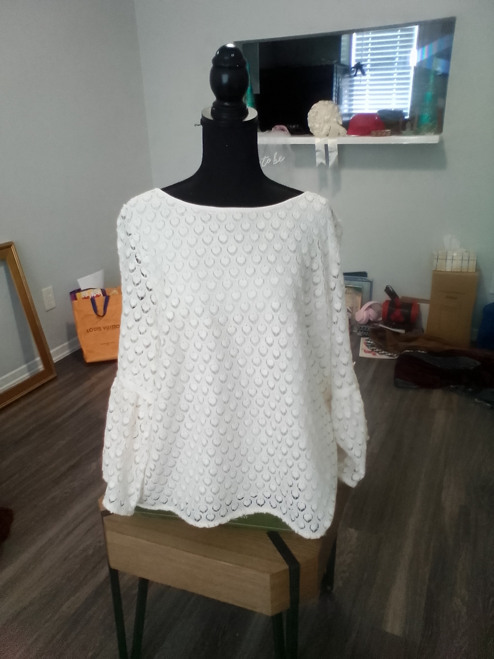 Talbots Cream Crochet Bubble Knit Long Sleeve Blouse